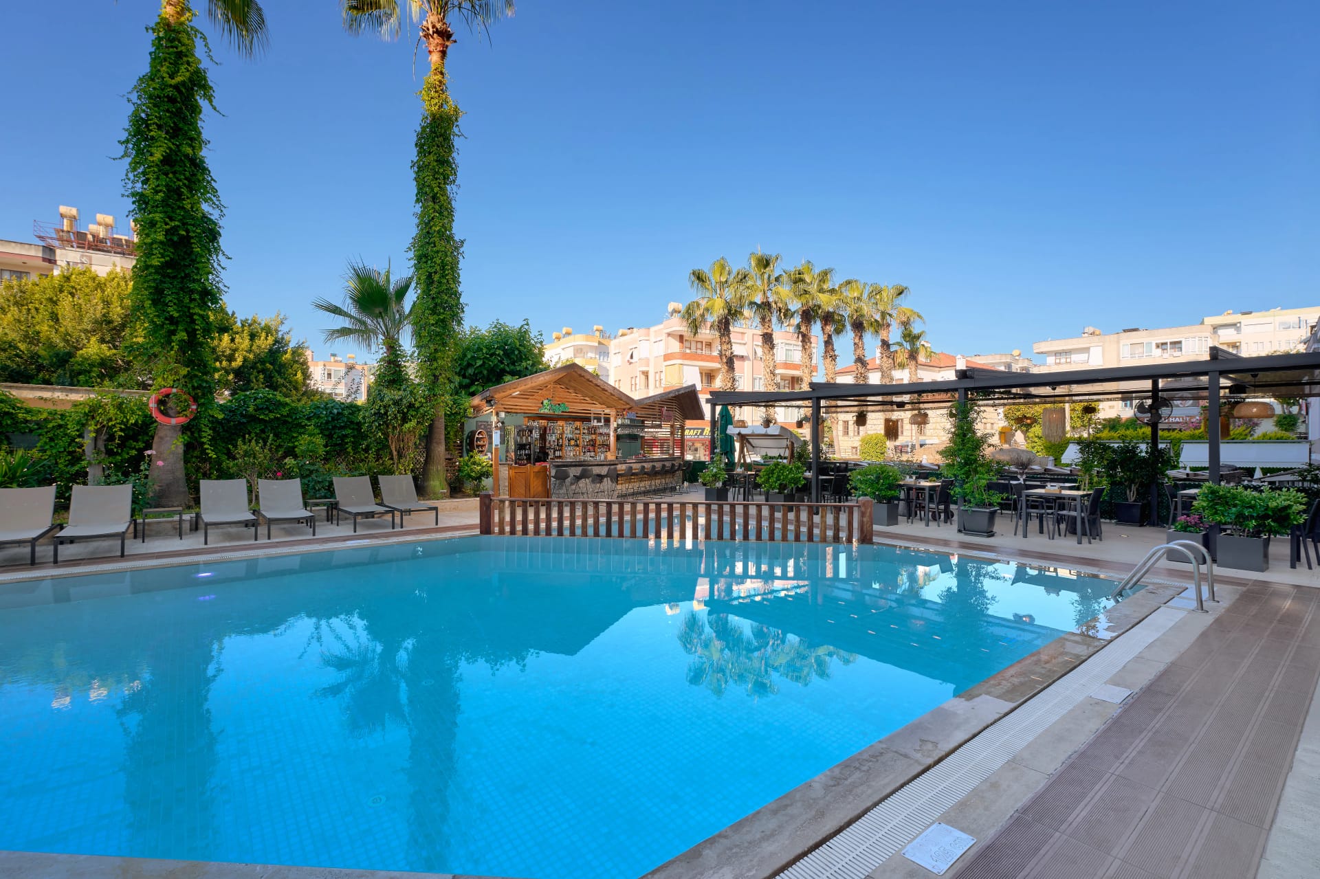 Sunbeds by the pool at Prince Alanya Apart Hotel, Alanya