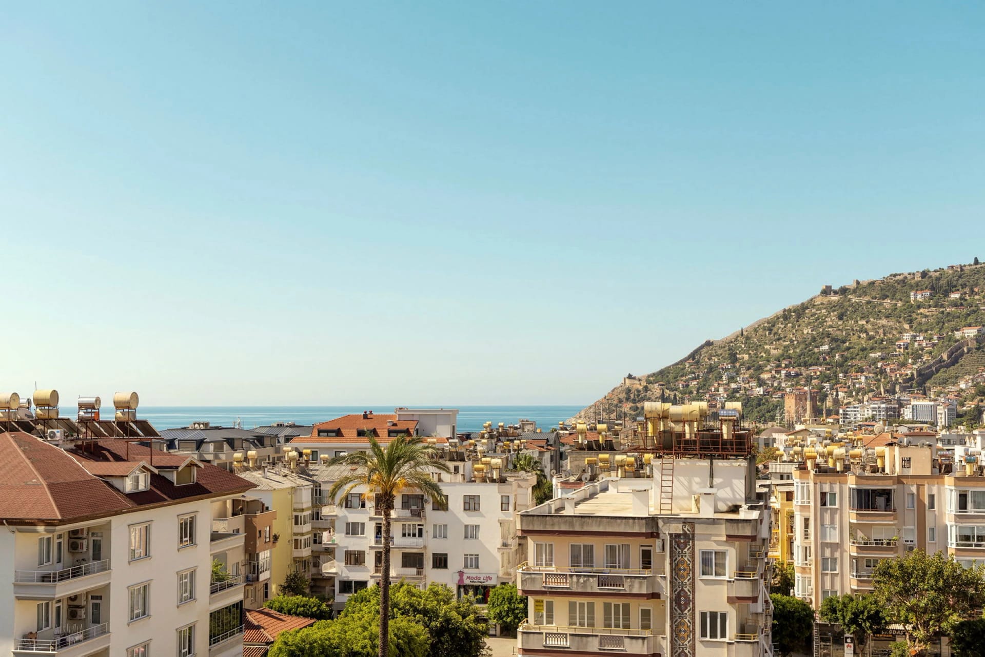 Mediterranean sea and Alanya hillside seen from Prince Alanya Apart Hotel
